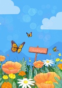 Champs fleuris et papillons de printemps